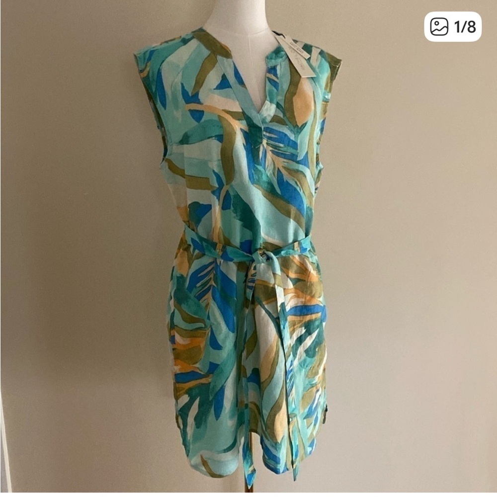 Rachel Zoe Sleeveless Linen Dress – Size XS – Tropical Abstract Print
